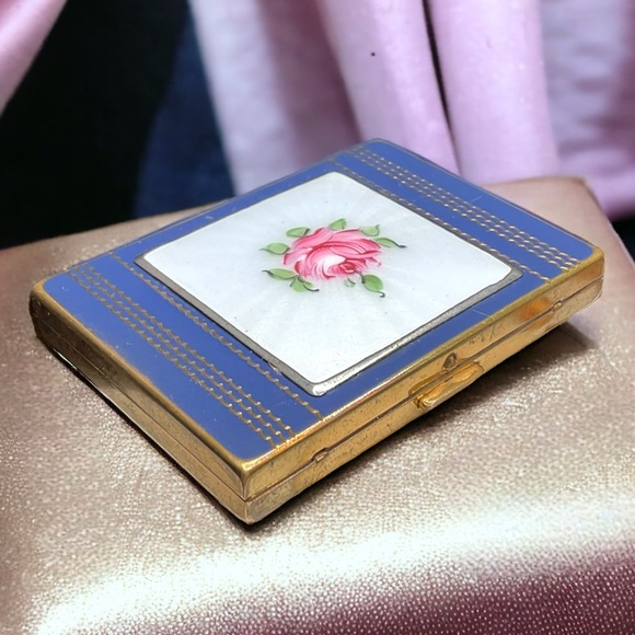 🌺Vintage 1940’s Art Deco Guilloche Enamel Compact - Picture 2 of 14